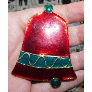 Large Vintage Enamel Holiday Bell Brooch